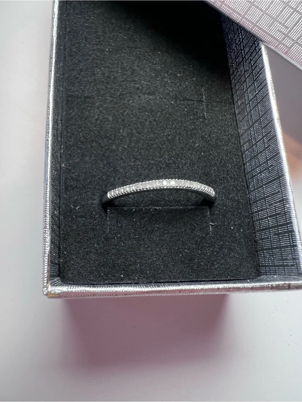 Delicate .925 Sterling Silver Pavé Diamond Half Eternity Band Ring - Size 8
